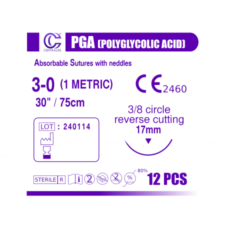 Nici chirurgiczne PGA, 3/8 koła, odwrotnie tnąca